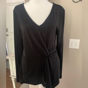 Jennifer Lopez Medium Elegant Black Long Sleeve Wrap Top, EUC, P2P 20-24
